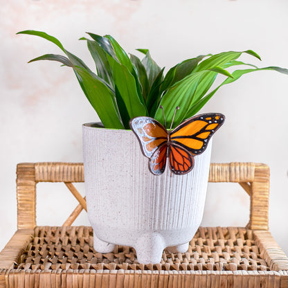 Monarch Butterfly Stained Glass Plant Pot Decoration