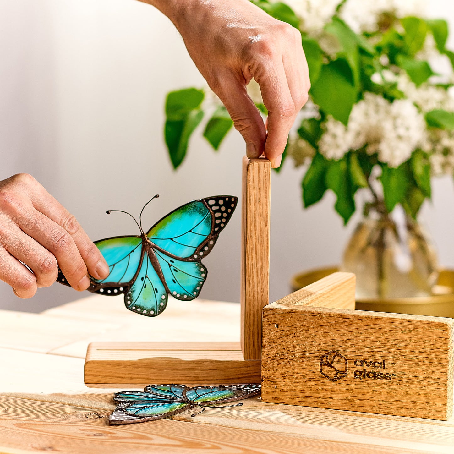 Morpho Butterfly Stained Glass Bookends