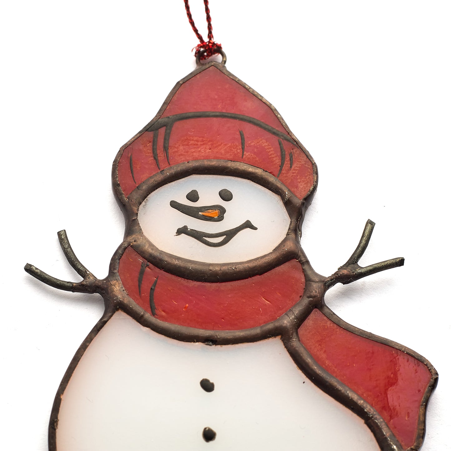 Ready to Give Christmas Present: Snowman Stained Glass Ornament in Gift Box