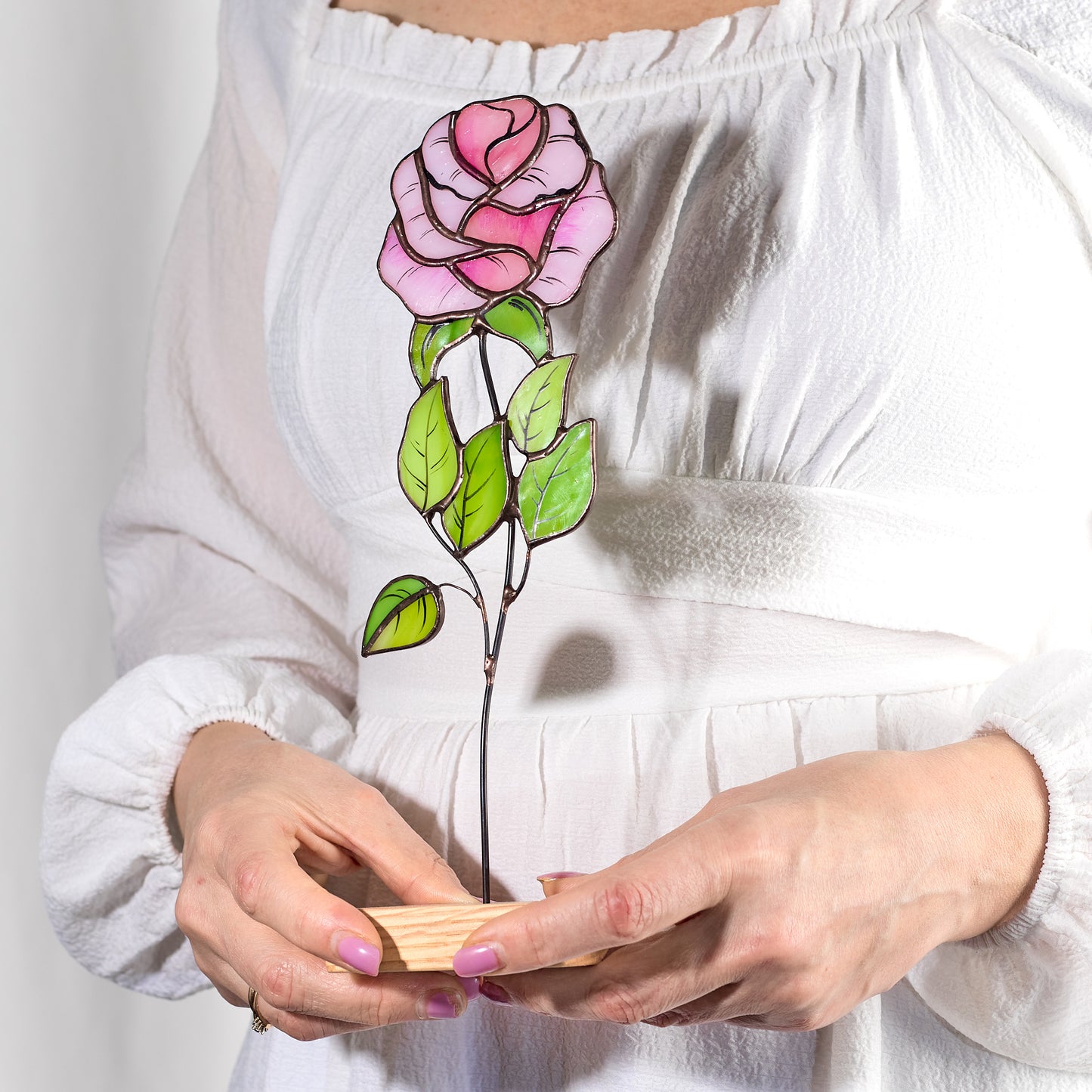 Pink Rose Stained Glass Tabletop