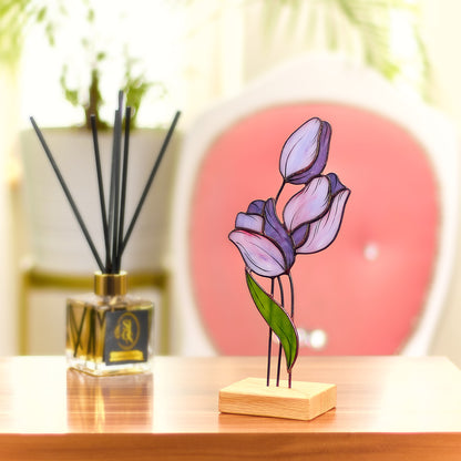 Purple Tulip Flower Stained Glass Tabletop