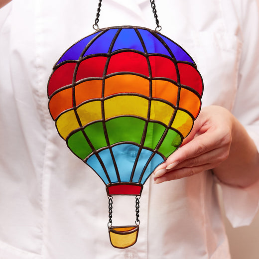 Rainbow Hot Air Balloon Stained Glass Suncatcher