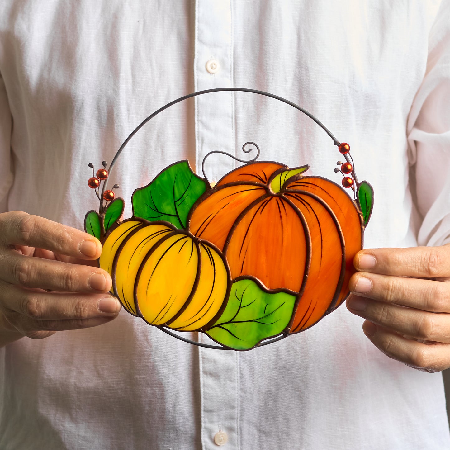 Thanksgiving Pumpkin Stained Glass Suncatcher