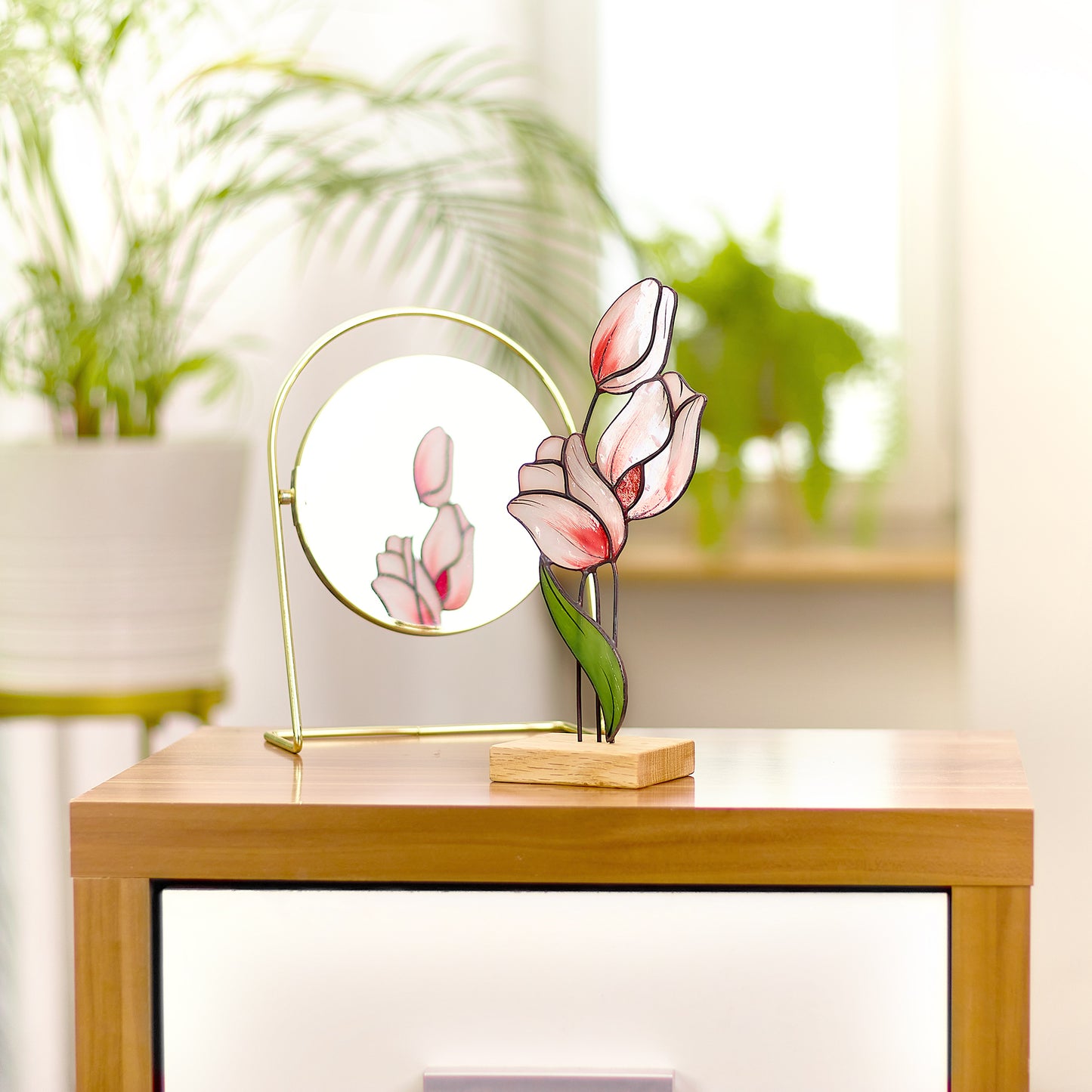 White Tulip Flower Stained Glass Tabletop