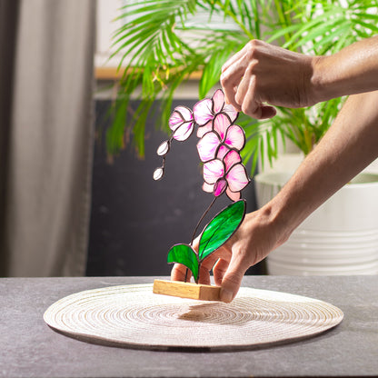 Pink Orchid Flower Stained Glass Tabletop