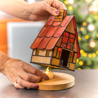 Stained Glass Cottage Candle Holder