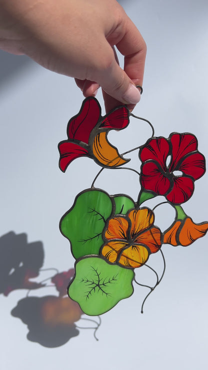 Nasturtium Flower Stained Glass Suncatcher