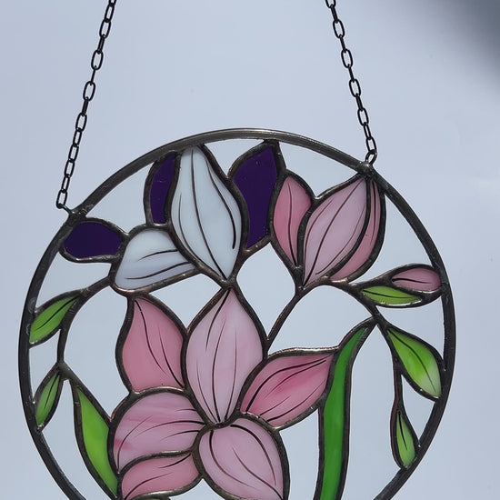 Freesia Flower Stained Glass Hanging Panel