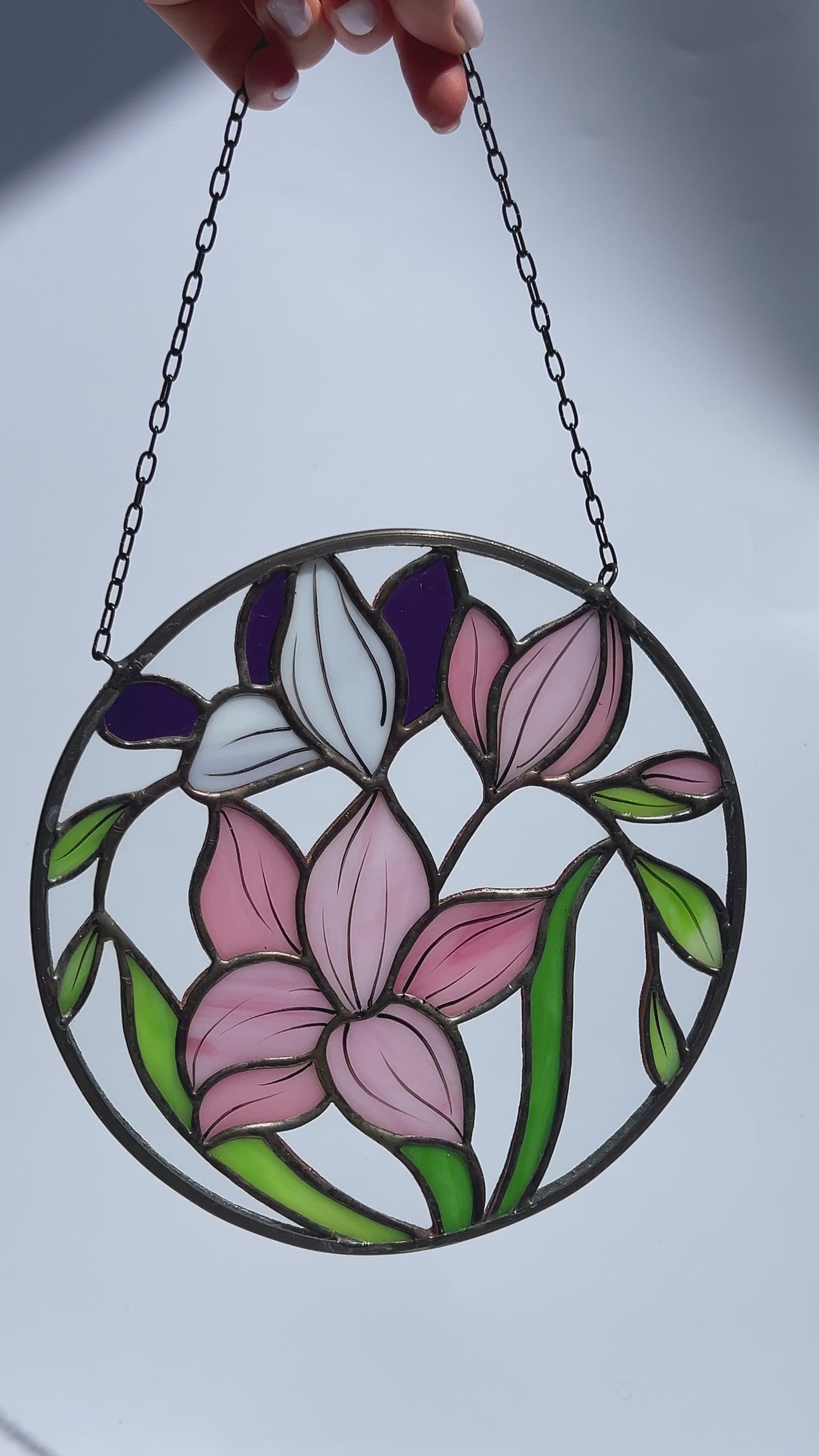 Freesia Flower Stained Glass Hanging Panel