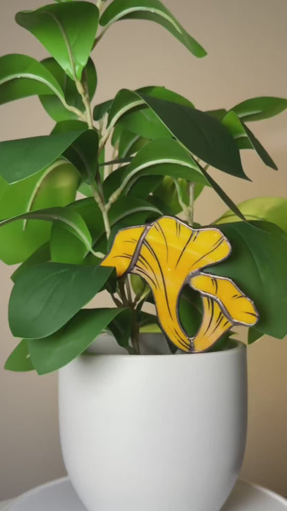 Chanterelle Mushroom Stained Glass Plant Pot Stake