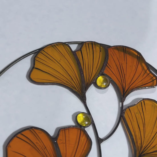 Ginkgo Leaf Stained Glass Suncatcher