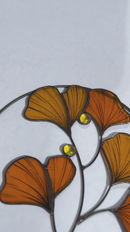 Ginkgo Leaf Stained Glass Suncatcher