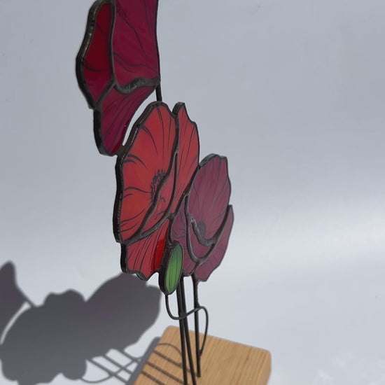 Red Poppy Flower Stained Glass Tabletop