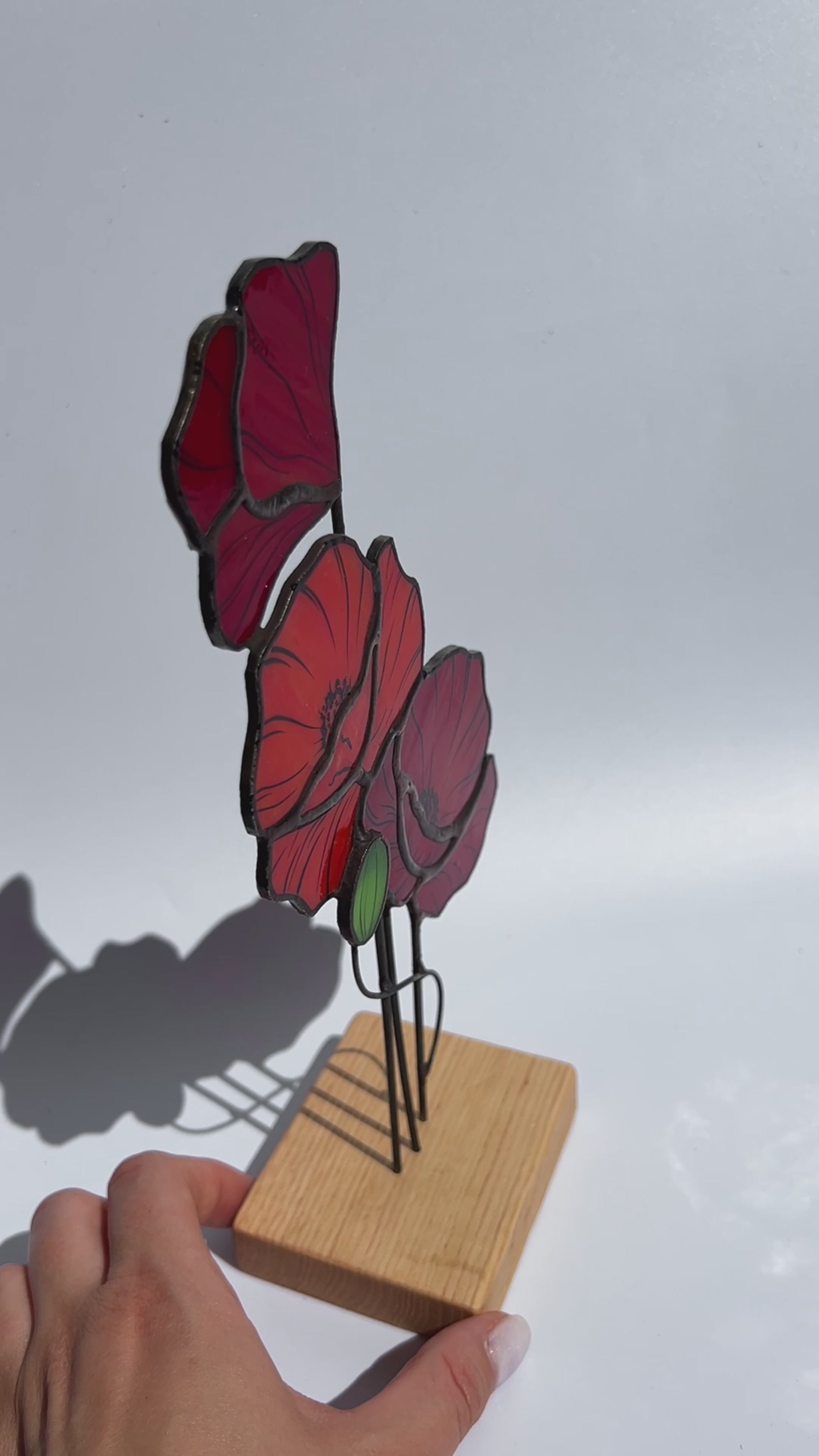 Red Poppy Flower Stained Glass Tabletop