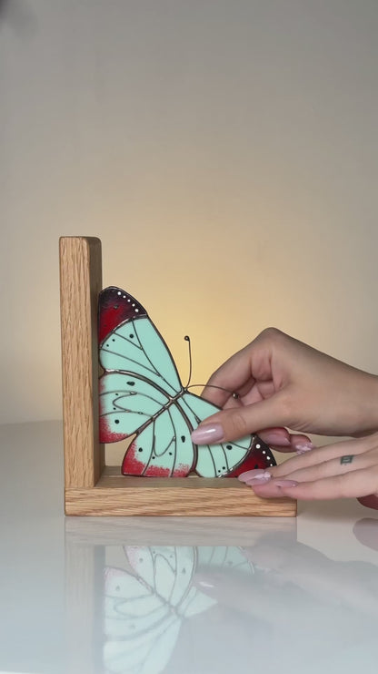 Soft Mint Butterfly Stained Glass Bookends