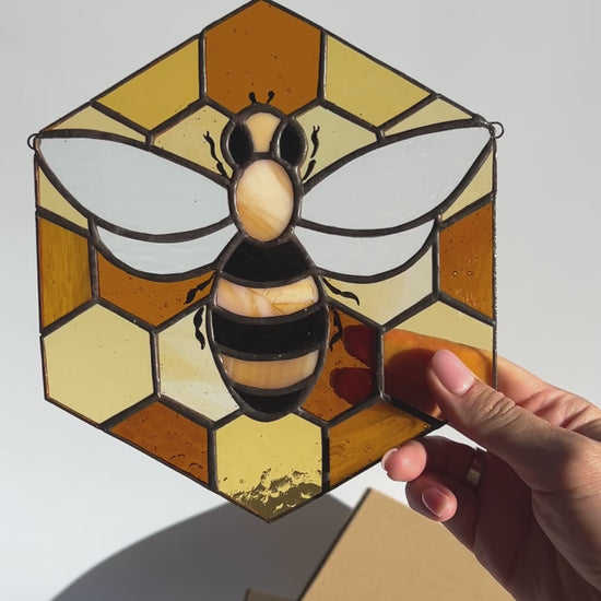 Bee Honey Comb Stained Glass Suncatcher