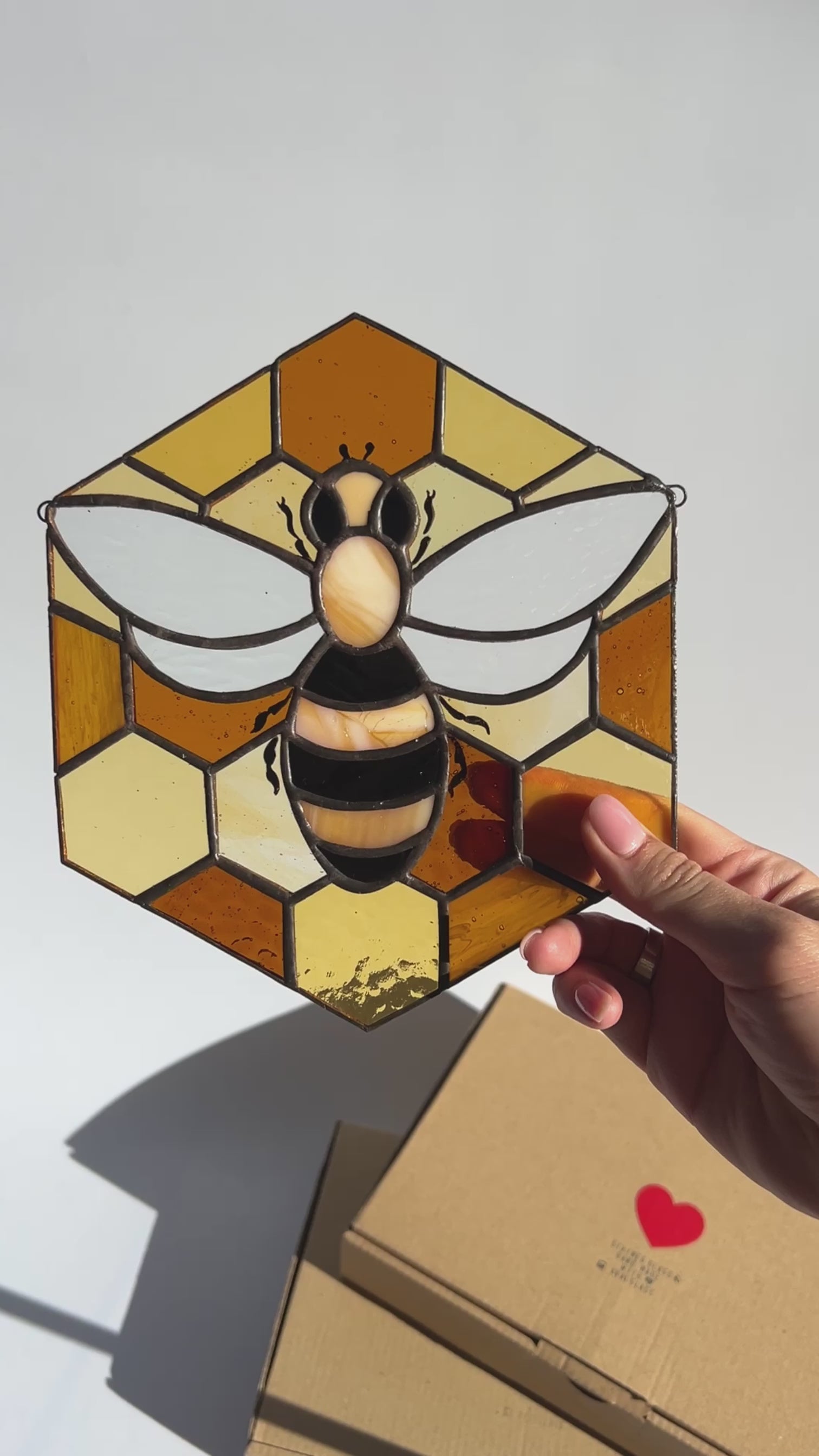 Bee Honey Comb Stained Glass Suncatcher