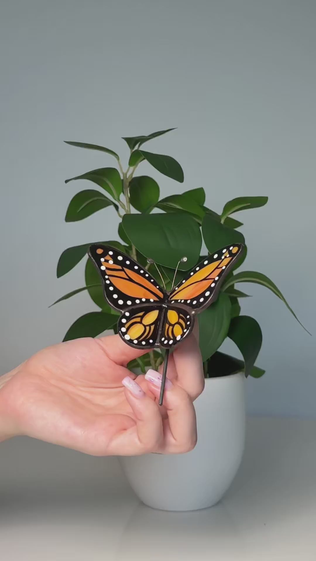 Monarch Butterfly Stained Glass Plant Pot Decoration