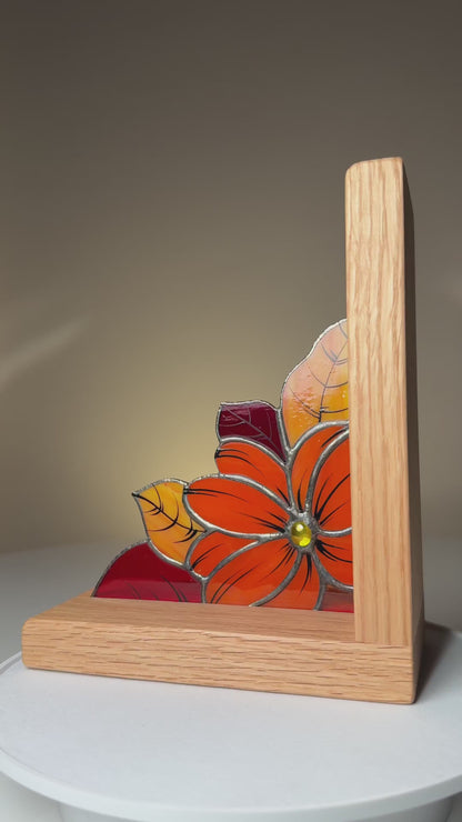 Fall Leaves Stained Glass Bookends