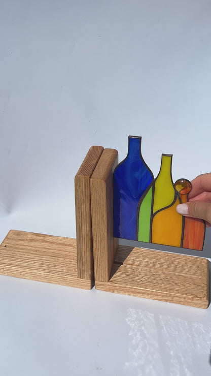 Colorful Glass Bottles Stained Glass Bookends