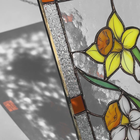 Daffodil Flower Stained Glass Panel