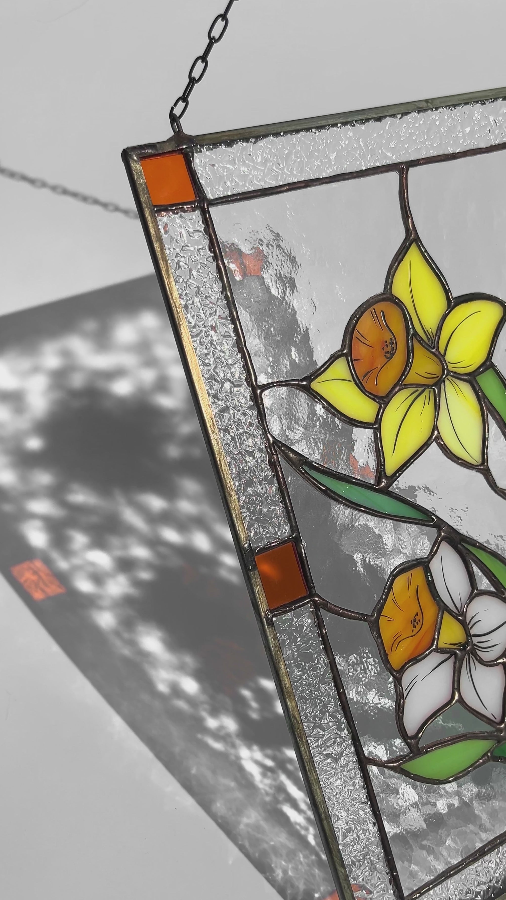 Daffodil Flower Stained Glass Panel