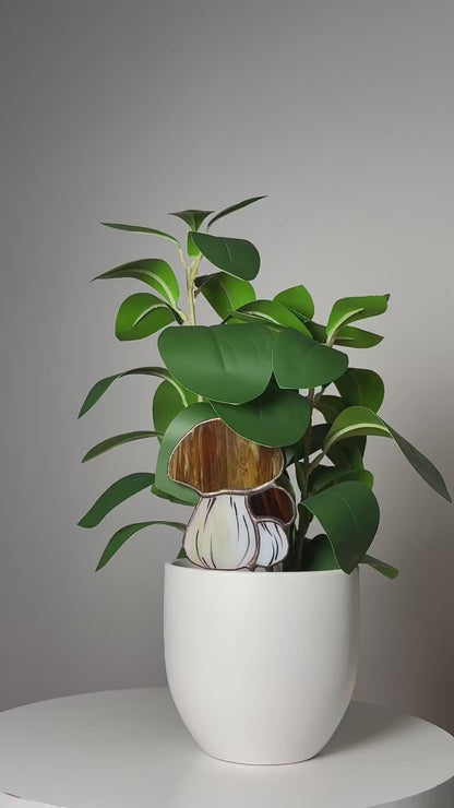 Boletus Mushroom Stained Glass Plant Pot Stake