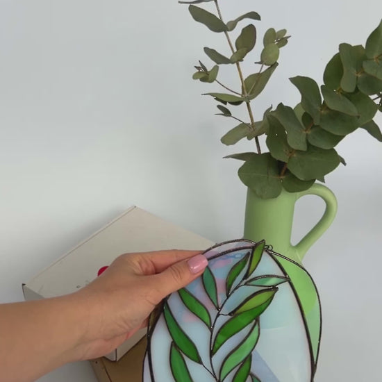 Branch of Eucalyptus Leaves Stained Glass Suncatcher