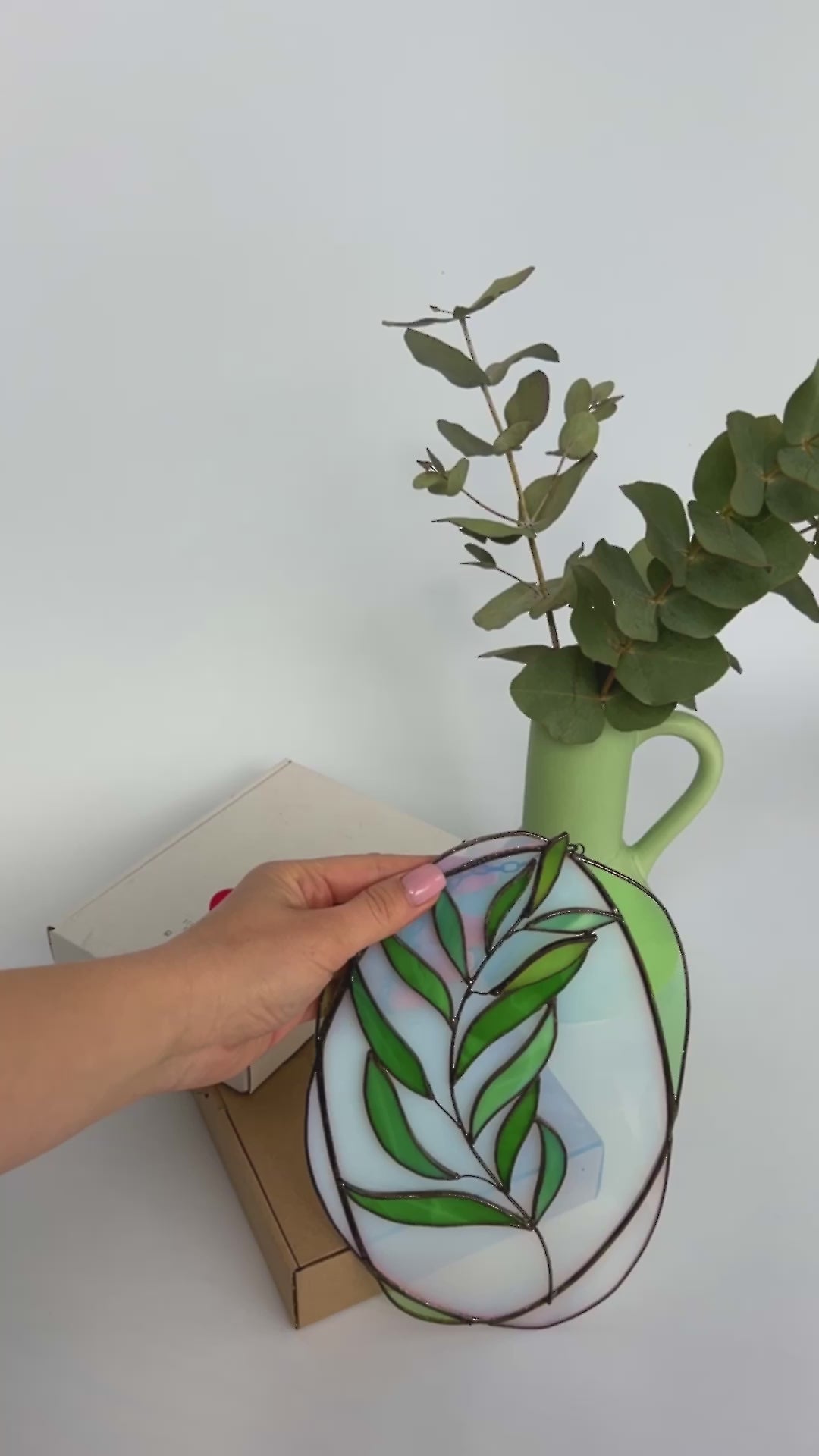 Branch of Eucalyptus Leaves Stained Glass Suncatcher