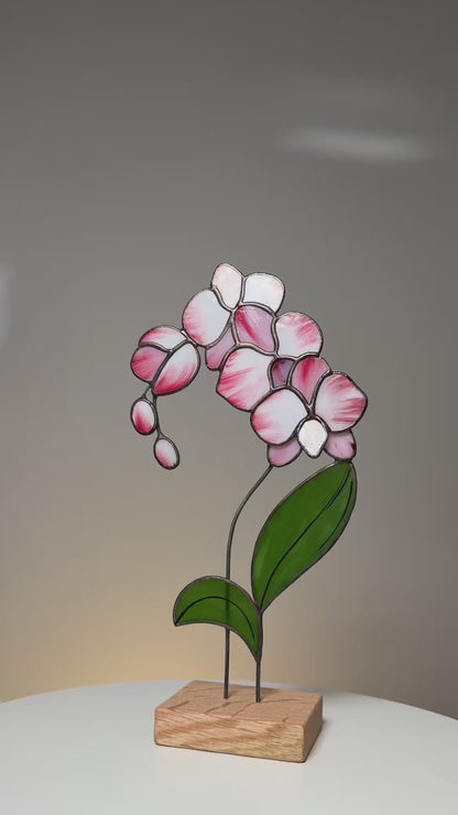 Pink Orchid Flower Stained Glass Tabletop