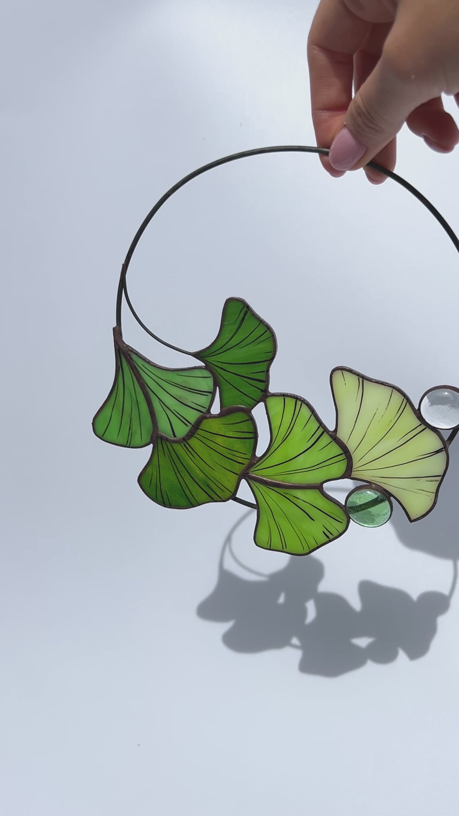 Ginkgo Leaf Stained Glass Window Hanging