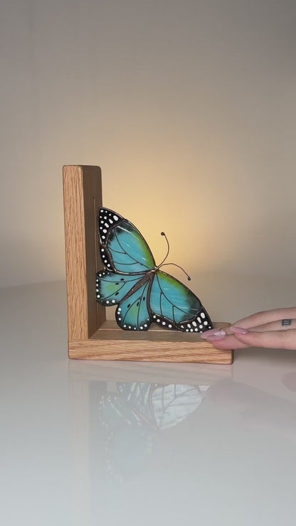 Morpho Butterfly Stained Glass Bookends