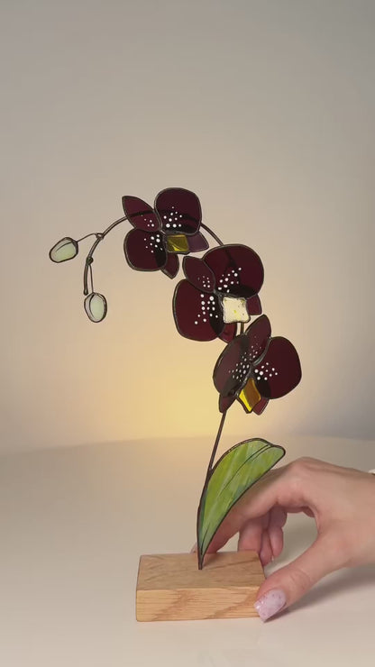 Dark Purple Orchid Stained Glass Tabletop