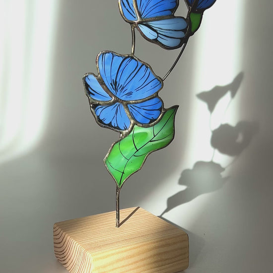 Blue Chicory Flower Stained Glass Tabletop