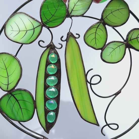 Green Peas Stained Glass Window Hanging