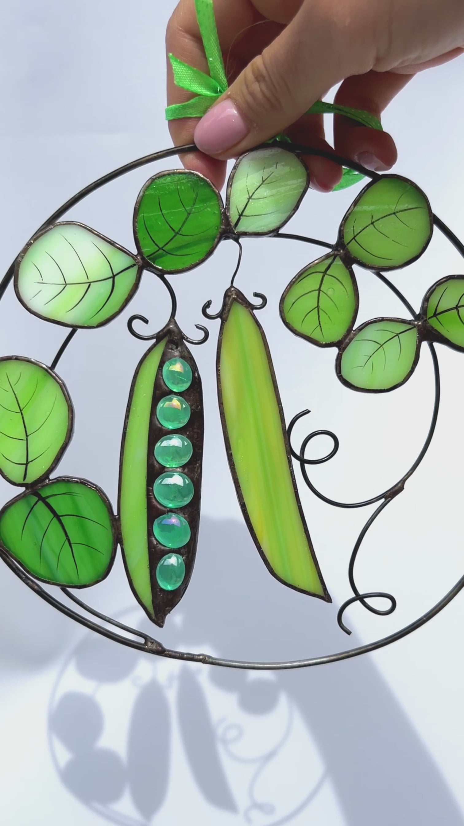 Green Peas Stained Glass Window Hanging