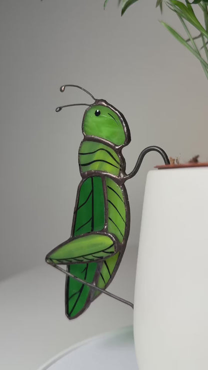 Grasshopper Stained Glass Plant Pot Hugger