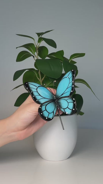 Blue Stained Glass Butterfly Pot Hanger