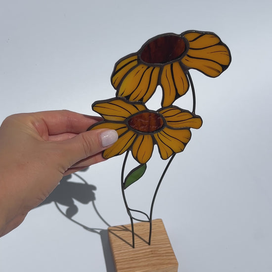 Black Eyed Susan Flower Stained Glass Tabletop