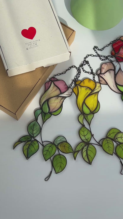 Rose Flower Stained Glass Suncatcher