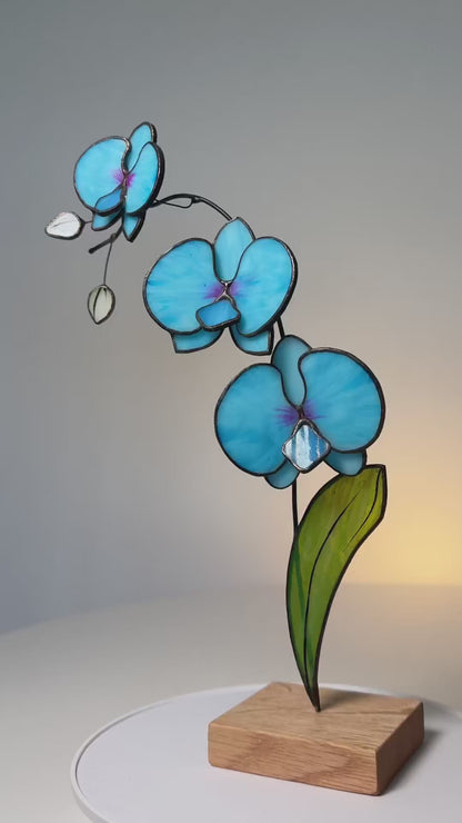 Blue Orchid Flower Stained Glass Tabletop
