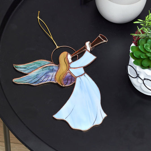 Angel With Flute Stained Glass Suncatcher