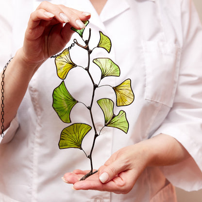 Ginkgo Leaf Stained Glass Suncatcher