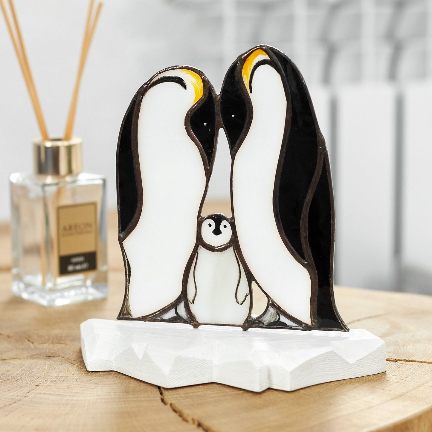 Penguin Family Stained Glasss Tabletop