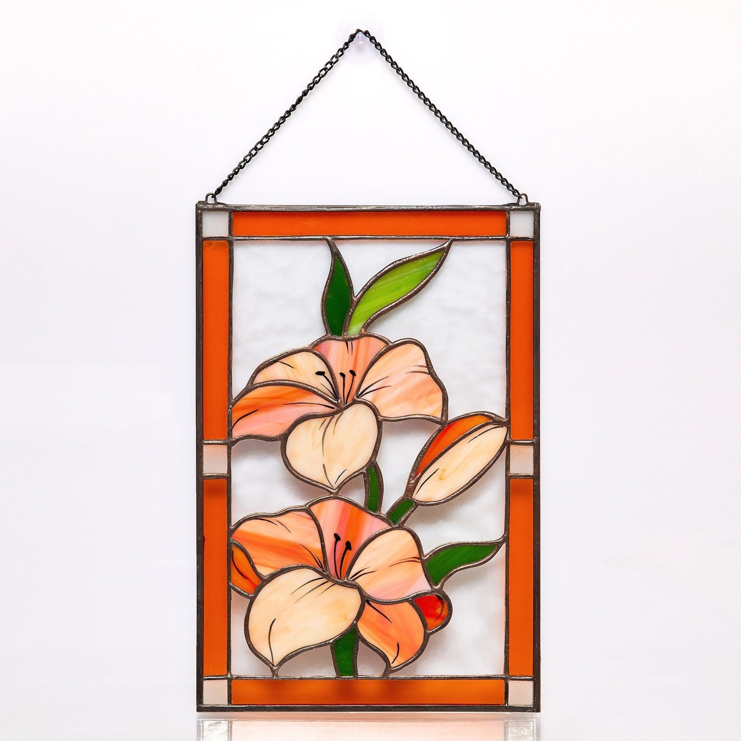 Lily Flower Stained Glass Hanging Panel