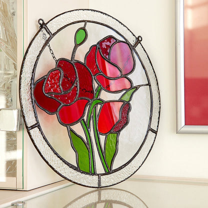 Poppy Flower Stained Glass Panel