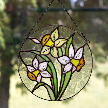 Narcissus Flower Stained Glass Hanging Panel