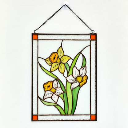 Daffodil Flower Stained Glass Hanging Panel
