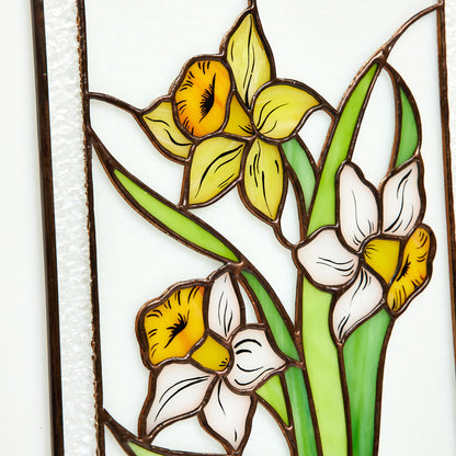 Daffodil Flower Stained Glass Hanging Panel