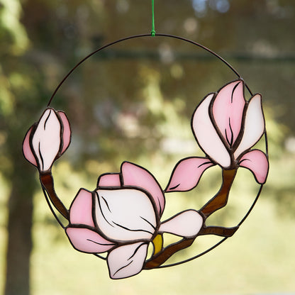 Magnolia Flower Stained Glass Suncatcher